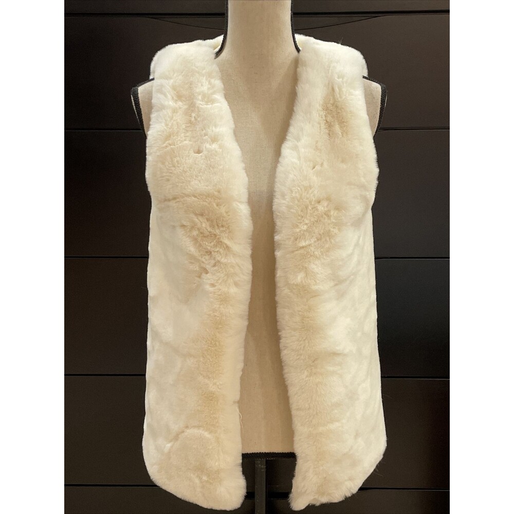 Zaful Forever Young Womens Vest Fluffy Faux Fur Open Front Ivory Size Small
